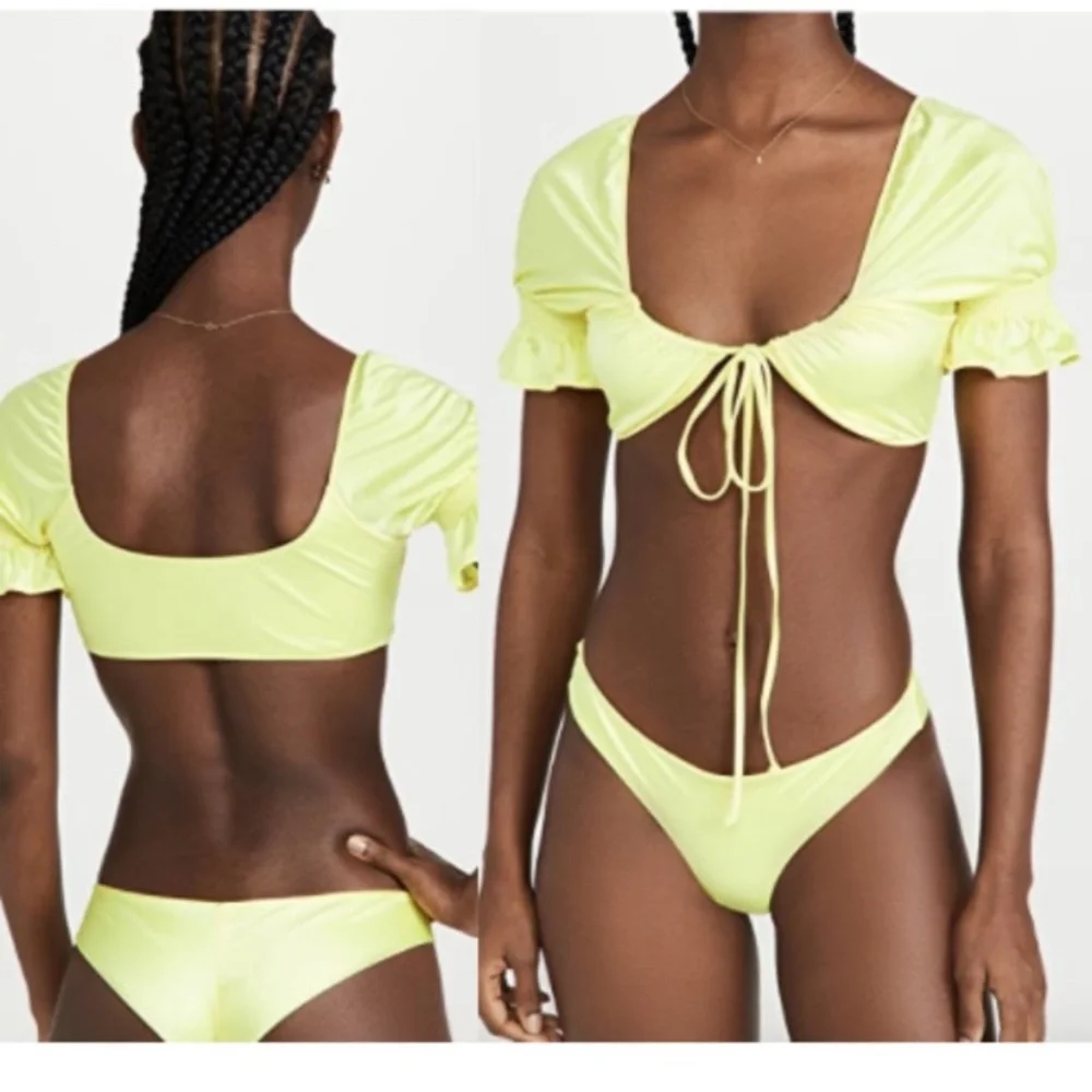 NWOT Frankie’s Bikinis x Naomi Osaka lemon drop Carly puffy sleeve bikini top M